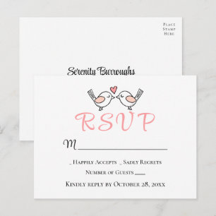  Cute Love Birds Pink Lovebirds Wedding RSVP  Postcard