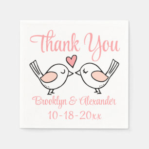 Cute Love Birds Pink Thank You Lovebirds Wedding Napkin