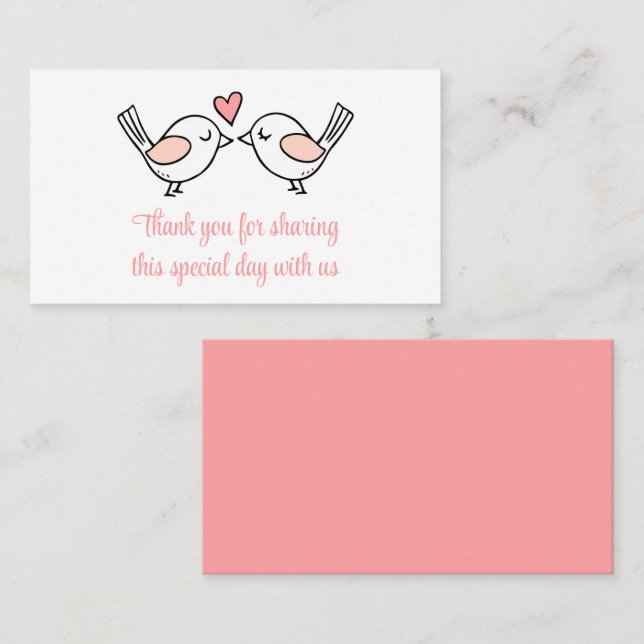 Cute Love Birds Pink Thank You Lovebirds Wedding  Place Card (Front/Back)