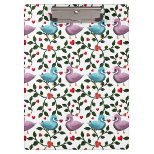 Cute Love Birds Seamless Pattern Romantic Clipboard