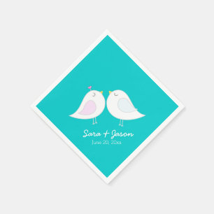 Cute Love Birds Teal Wedding Napkin