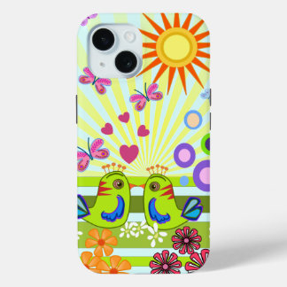 Cute Love Birds vector illustration iPhone 15 Case