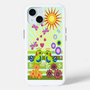 Cute Love Birds vector illustration iPhone 15 Case