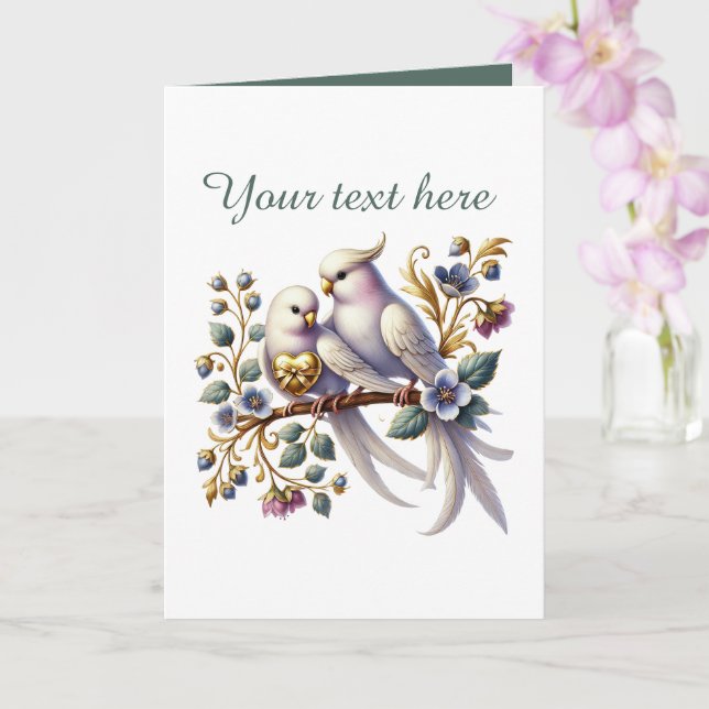 Cute love birds Wedding add text  Card (Orchid)