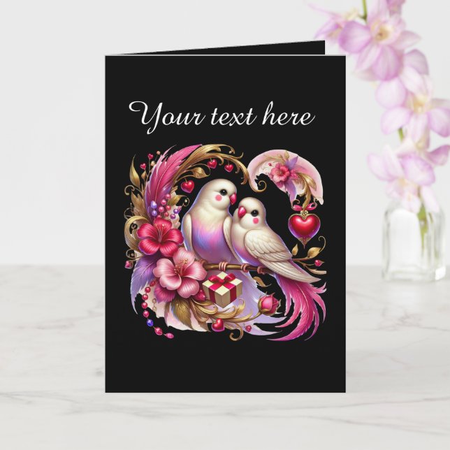 Cute love birds Wedding add text  Card (Orchid)