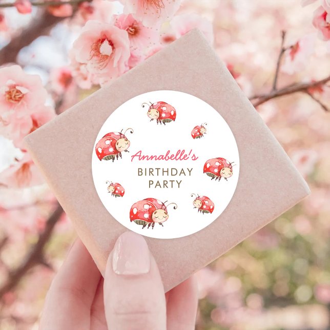 Cute Love Bug Birthday Party Favour Classic Round  Classic Round Sticker (Creator Uploaded)
