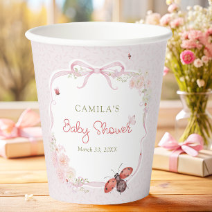 Cute Love Bug Bloom Girl Baby Shower Paper Cups