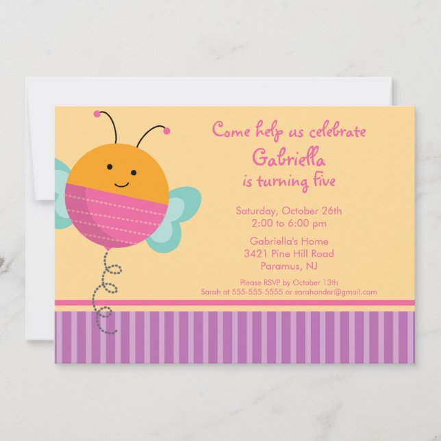 Cute Love bug Bumble Bee Birthday Party Invitation (Front)