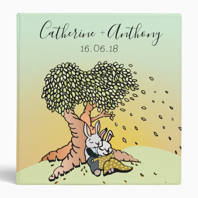 Cute Love Bunnies Custom Wedding or Anniversary Binder (Front)