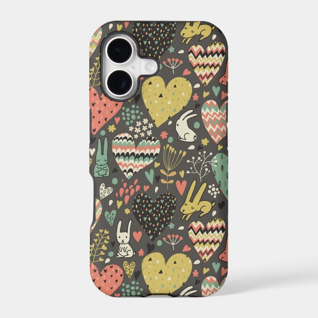 Cute love bunnies pattern with hearts (Back)