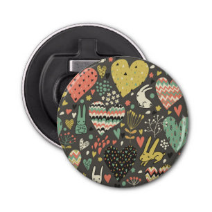 Cute love bunnies pattern with hearts bottle opener