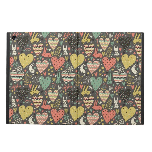 Cute love bunnies pattern with hearts case for iPad air (Outside)
