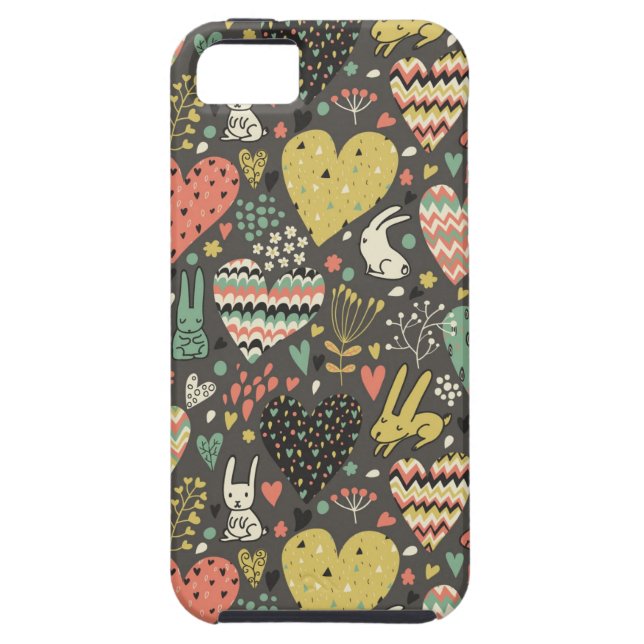 Cute love bunnies pattern with hearts Case-Mate iPhone case (Back)