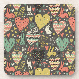 Cute love bunnies pattern with hearts coaster
