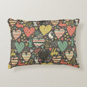 Cute love bunnies pattern with hearts decorative pillow