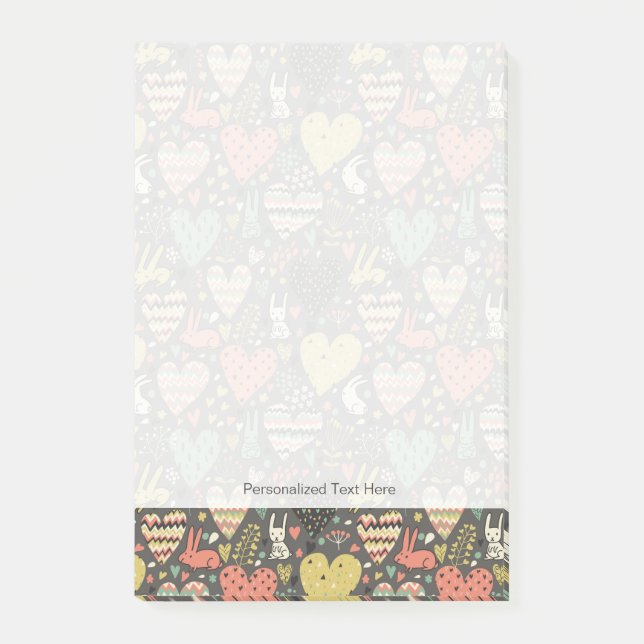 Cute love bunnies pattern with hearts post-it notes (Front)
