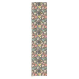 Cute love bunnies pattern with hearts short table runner