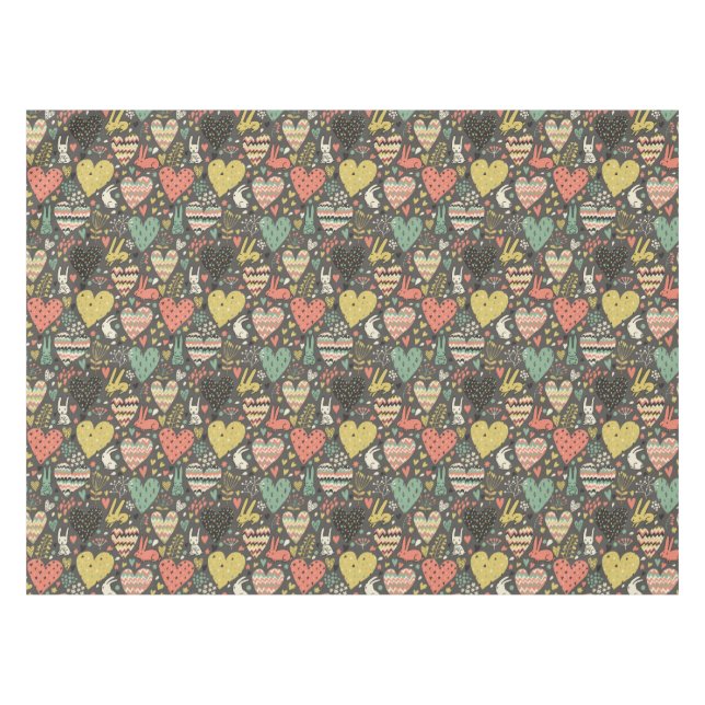 Cute love bunnies pattern with hearts tablecloth (Front (Horizontal))