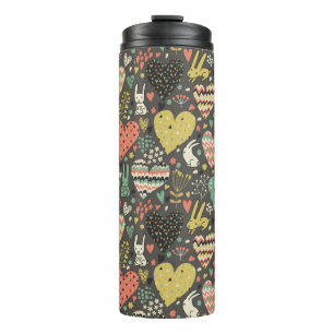 Cute love bunnies pattern with hearts thermal tumbler