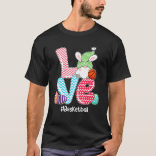 Cute Love Bunny Gnome Basketball Eggs Hunting East T-Shirt
