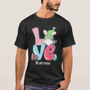 Cute Love Bunny Gnome Lacrosse Eggs Hunting Easter T-Shirt