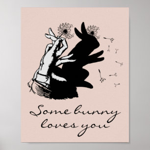 Cute Love Bunny Pun With Pastel Peach And Shadow Poster