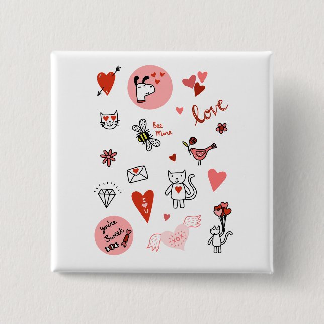 Cute Love Cartoon 2 Inch Square Button (Front)