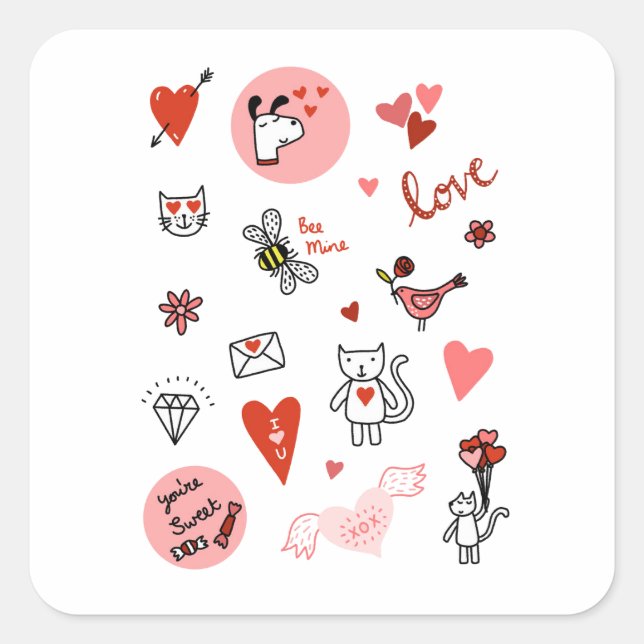 Cute Love Cartoon Square Sticker (Front)