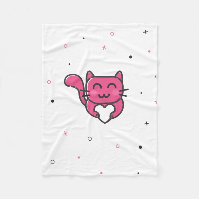 Cute love cat fleece blanket white (Front)