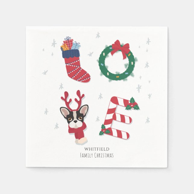 Cute Love Christmas Holiday Puppy Family Paper Napkin (Front)
