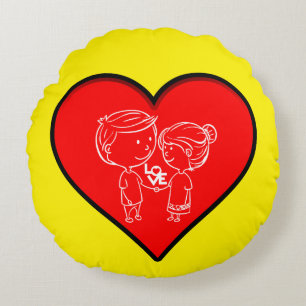 Cute Love Couple Heart Design Round Pillow