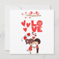 Cute Love Couple Illustration with Hearts