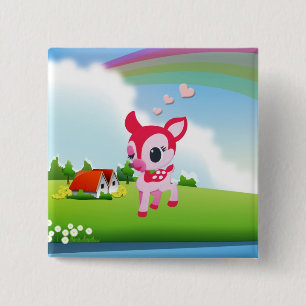 Cute Love Deer Fawn with Rainbow Country Scene 2 Inch Square Button