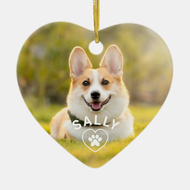 Cute Love Dog Pet Paw Print Personalized Photo Ceramic Ornament (Front)