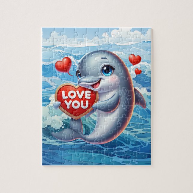 Cute love dolphin beach  jigsaw puzzle (Vertical)