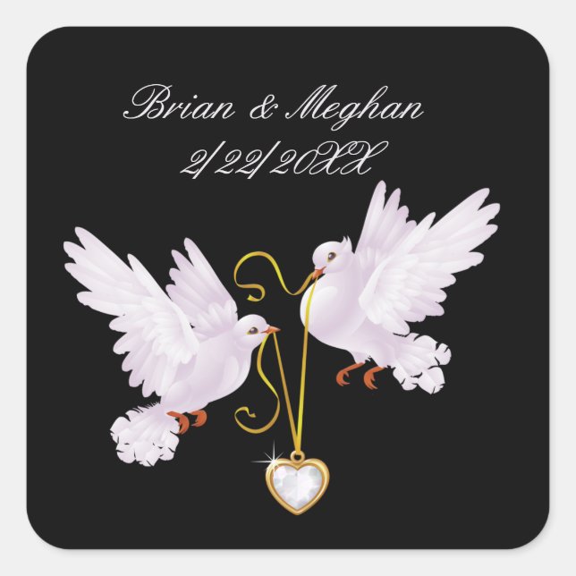 cute love doves add name Wedding Square Sticker (Front)