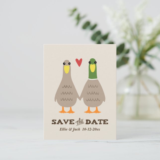 Cute Love Ducks Wedding Save the Date Faire-part (Debout devant)