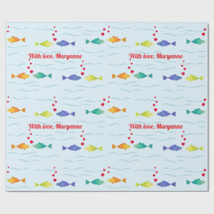 Cute love fish in ocean wrapping paper