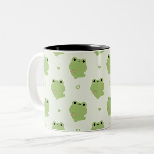 Cute Love Frog Two-Tone Coffee Mug (Front Left)