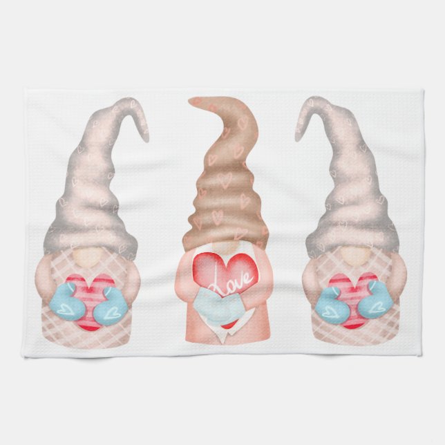 Cute Love Gnomes Valentines Holiday  Kitchen Towel (Horizontal)