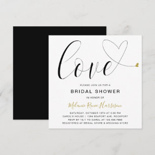Cute Love Gold Heart Modern Bridal Shower Invitation