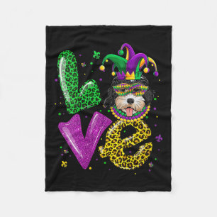 Cute Love Golden Doodle Dog Mask Plaid Leopard Mar Fleece Blanket