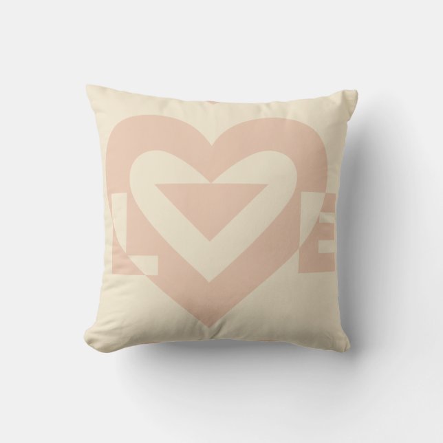 Cute Love Graphic, Cream Beige Throw Pillow (Front)