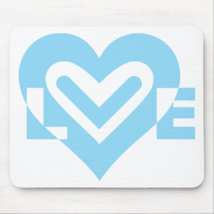 Cute Love Graphic in Blue Mouse Pad