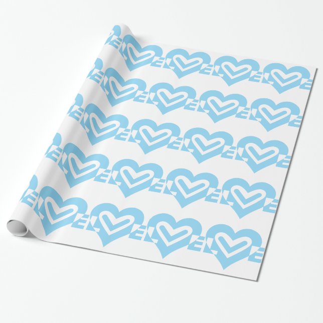 Cute Love Graphic in Blue Wrapping Paper (Unrolled)