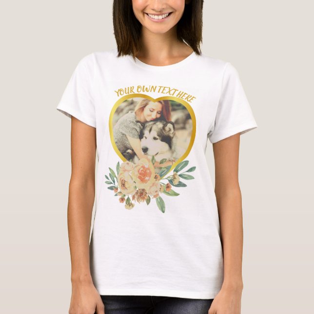 Cute love heart and flowers T-Shirt (Front)