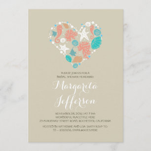 cute love heart beach bridal shower invites