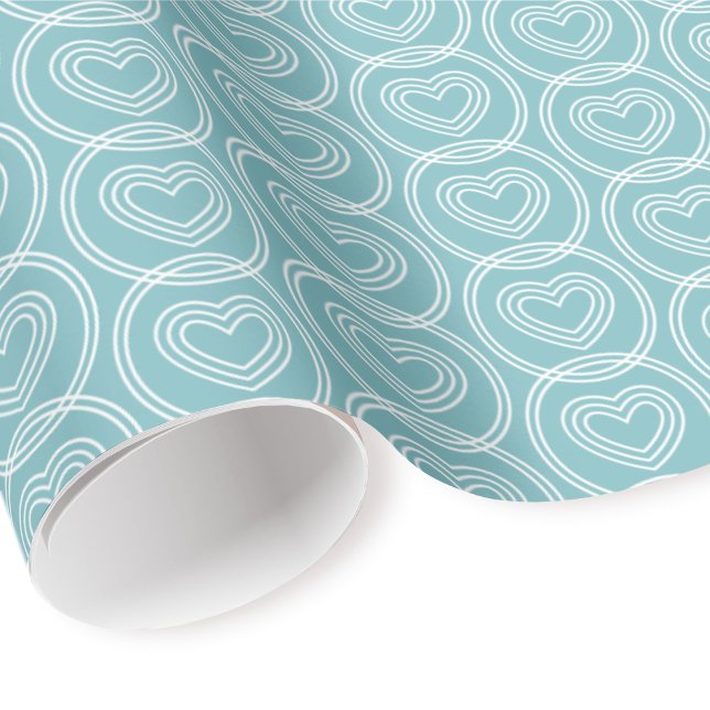 Cute Love Heart Circles Teal Blue Modern Pattern Wrapping Paper (Creator Uploaded)