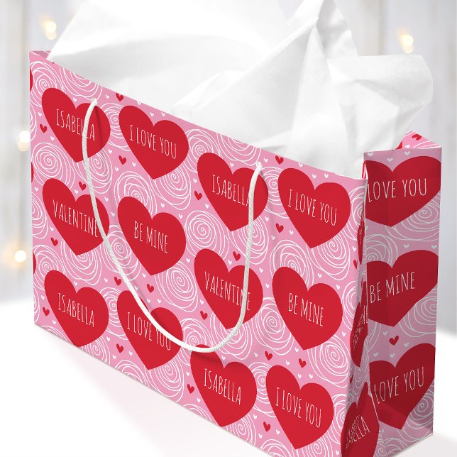 Cute Love Heart Custom Text Modern Valentine's Day Large Gift Bag (Creator Uploaded)