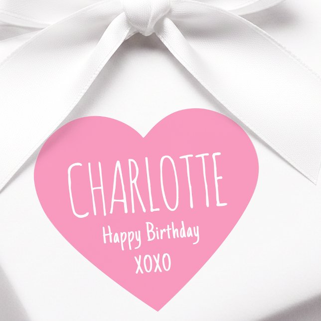 Cute Love Heart Custom Text Name Pink Birthday Heart Sticker (Creator Uploaded)